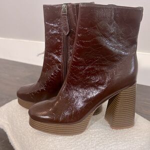 Guess Brown Leather Platform Block Heel Ankle Boots